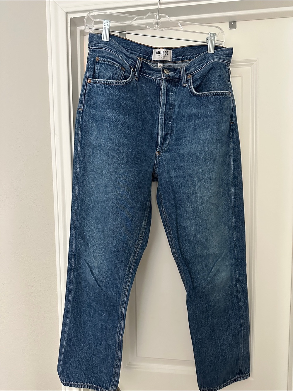 Agolde Straight-Leg High-Rise Denim Jeans in Deep Blue Wash
